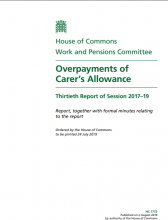 Overpayments of Carer’s Allowance: Thirtieth Report of Session 2017–19: Report, together with formal minutes relating to the report
